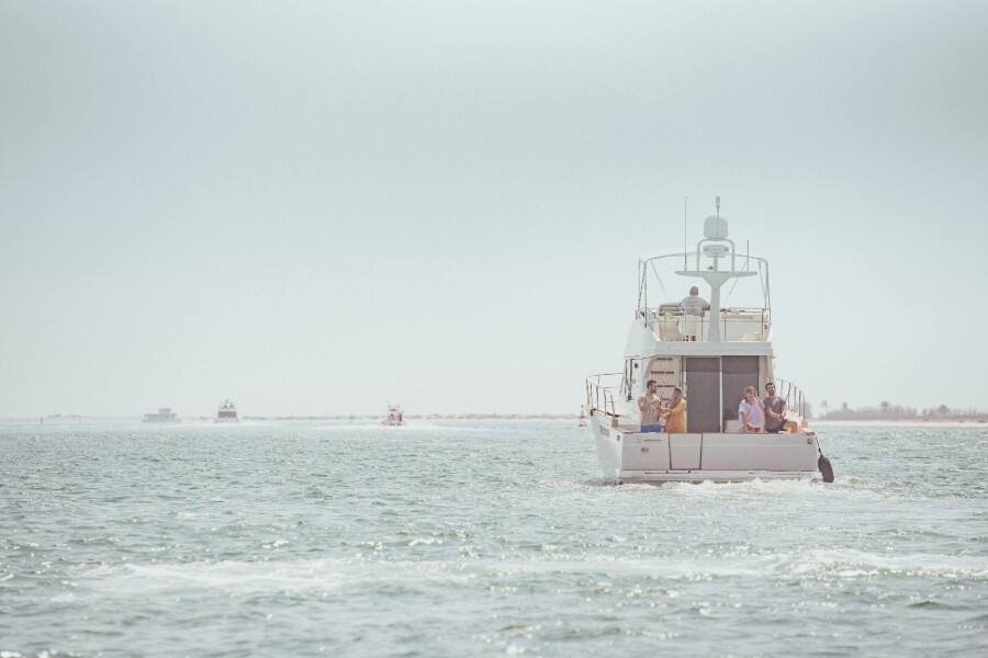 family on boat